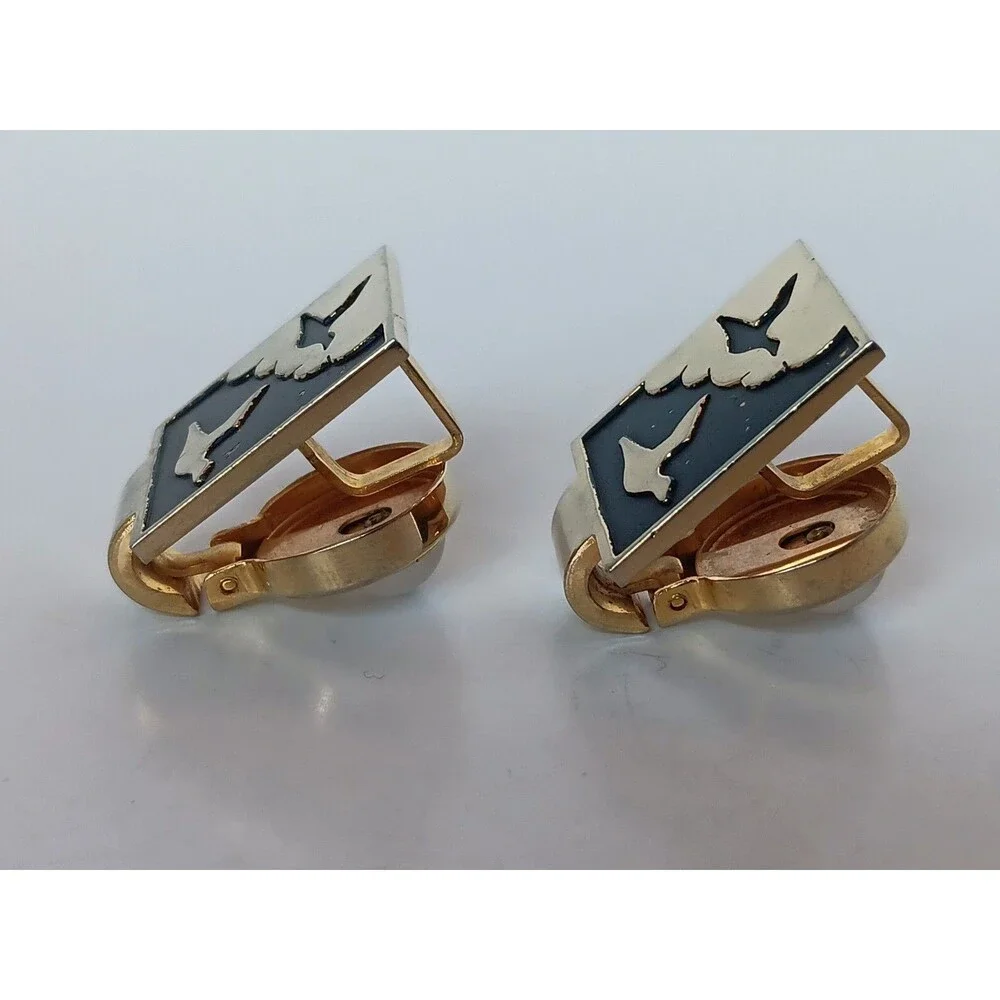 Vintage Solvar Goldtone & Black Enamel Duck Cufflinks for Non-French Cuff Shirt